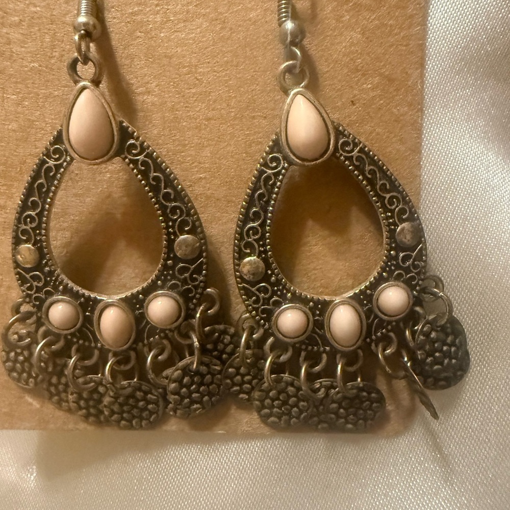 Charming Charlie Pink and Gold Filigree Earrings